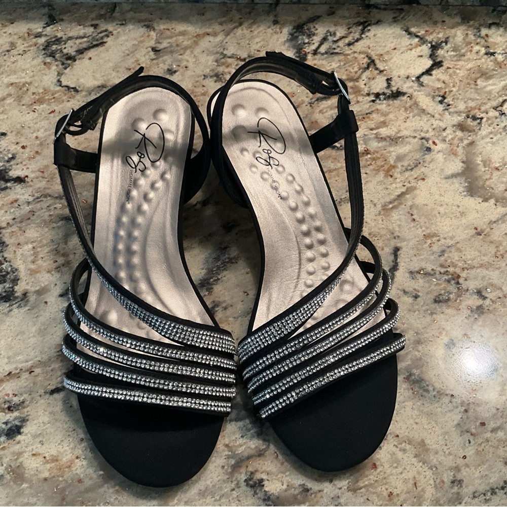 Ros Hommerson Letti ll Evening Black and Silver Rhinestone Strappy Sandals